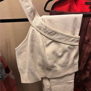 White Ribbed One-Shoulder Top PLUS Leggings!